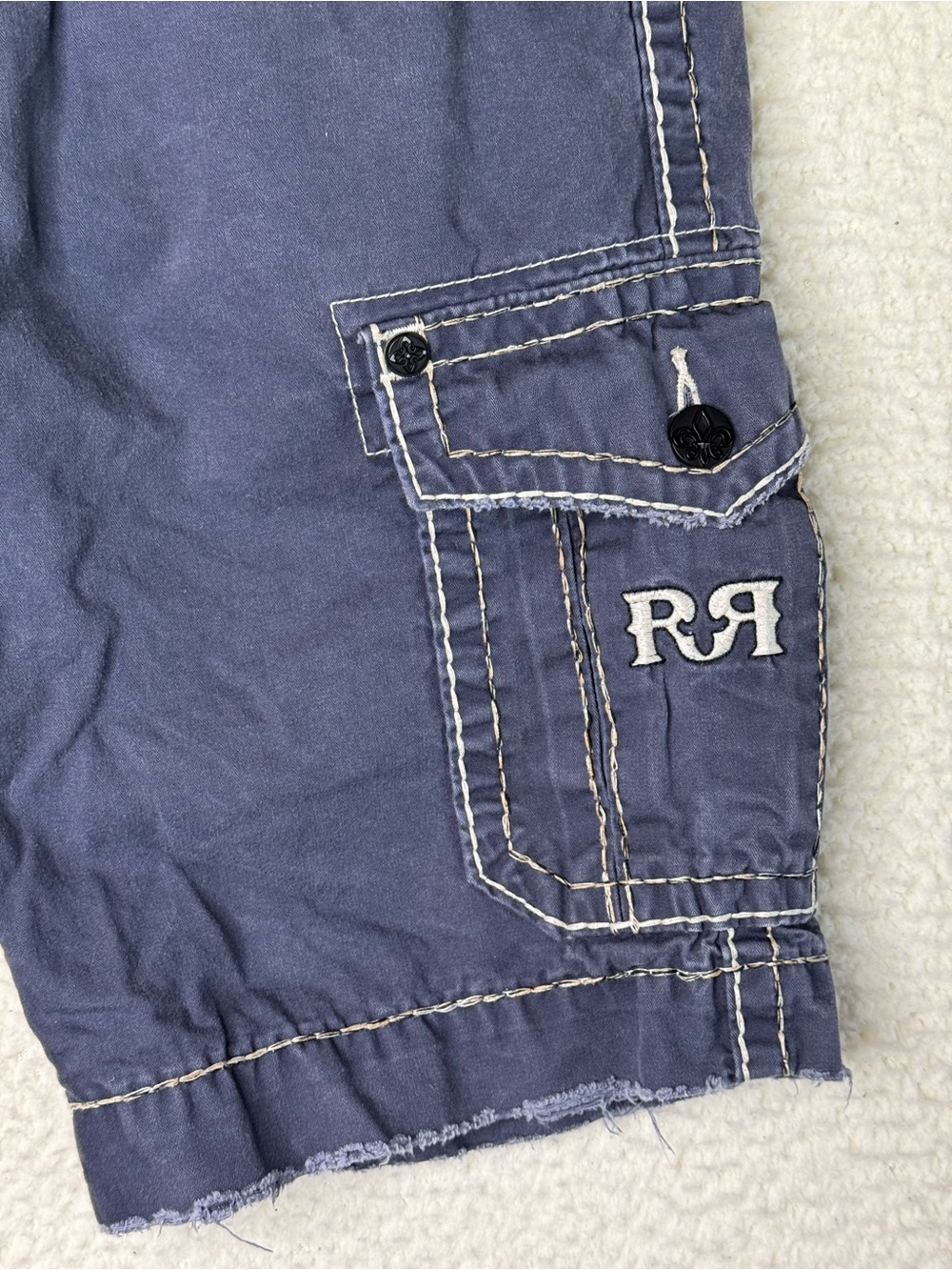 Rock Revival Classic Cargo Shorts Navy Blue Men's Size 33 Distressed - Picture 3 of 11